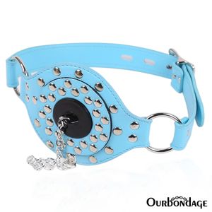 Ourbondage 3 colores PU cuero Correa remache bozal mordaza tapón BDSM Bondage ataduras máscara erótico sexy juguetes para hombres mujeres parejas