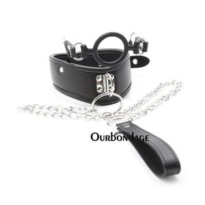 Ourbondage PU Cuir BDSM Collier Sex Slave Collier avec anneau en silicone Gag et laisse pour femmes Fétiche réglable Sex Toys Y0406