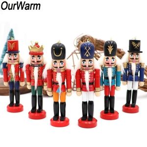 OurWarm 6 piezas de madera Cascanueces muñeca soldado estatuillas en miniatura Vintage Handcraft marioneta año adornos de Navidad decoración del hogar Y200106
