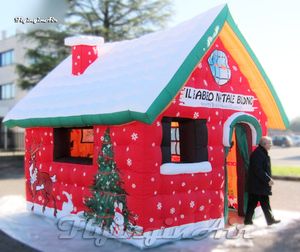 Carpa publicitaria al aire libre Cabaña navideña inflable roja Cabaña de Navidad festiva soplada por aire de 4 m de longitud para patio de invierno y decoración de Año Nuevo
