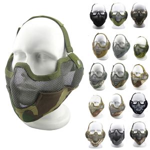 Masque tactique Airsoft avec oreille Protention équipement de Protection de tir en plein air V2 treillis métallique en acier métallique demi-visage NO03-004