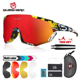 Lunettes d'extérieur QUESHARK hommes femmes HD lunettes de soleil polarisées cyclisme Sports de plein air vtt lunettes de vélo équitation lunettes de vélo de route 5 ensemble de lentilles QE48 230927