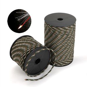 Gadgets d'extérieur 12 brins 650 militaires 4 mm Paracord Camping Survival EDC avec 9x noyaux de parachute 1x ligne de pêche fil de cuivre feu 230726