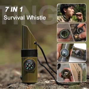 Gadgets d'extérieur 7 en 1 sifflet de survie portable sécurité à décibels élevés pour camping randonnée d'urgence SOS Compass Light Multi Tools 231118