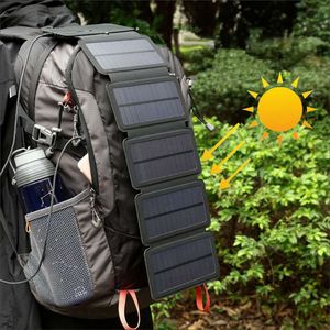 Gadgets de plein air Chargeur de panneau solaire extérieur pliant Portable 5V 2.1A Périphériques de sortie USB Camp Randonnée Sac à dos Alimentation de voyage pour Smartphones 230606