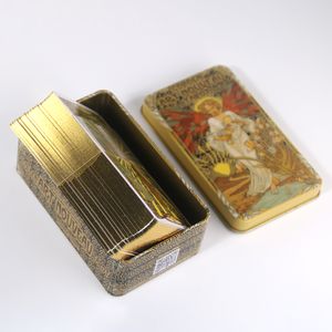 Activités de jeux de plein air Golden Art Nouveau Tarot Cards In Metal Box Gilded Edge With EGuide Book For Beginners Board Games For Adult 230717