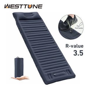 Outdoor Inflatable Mattress with Pillow Ultralight Thicken Sleeping Pad Splicing Builtin Pump Air Cushion Travel Camping Bed 240127