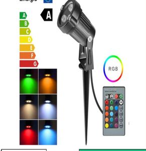 Lámparas de césped de jardín LED al aire libre RGB 12W Lámpara de paisaje Spike Bulbo impermeable Bulbo de manchas blancas calientes Control remoto5722905