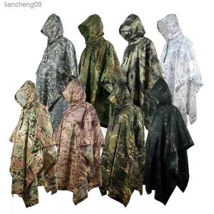 Outdoor Military Poncho 210T+PU Army War Tactical Raincoat Hunting Ghillie Suit Birdwatching Umbrella Rain Gear Home accessories L230620