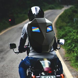Mochila para motocicleta al aire libre, bolso de hombro con pantalla LED, bandolera para hombre, caja de herramientas de viaje con luz de animación de imagen de texto DIY