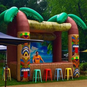 Barra Tiki inflable de 3m Lx2.5mW abierta al aire libre con palmera, pub portátil para beber, barras para servir para la fiesta en la playa de verano