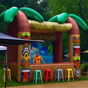 Outdoor opened 3m Lx2.5mW inflatable Tiki bar with palm tree portable drinking pub serving bars for summer beach party