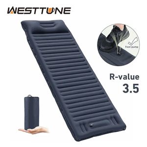 Outdoor Pads Inflatable Mattress with Pillow Ultralight Thicken Sleeping Pad Splicing Built in Pump Air Cushion Travel Camping Bed 231017