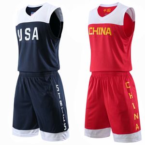 Chemises de plein air Hommes Jeunesse USA CHINE Ensembles de maillots de basket-ball Uniformes Kits d'entraînement Vêtements de sport Maillots de basket-ball d'équipe Respirant Personnalisé 230701