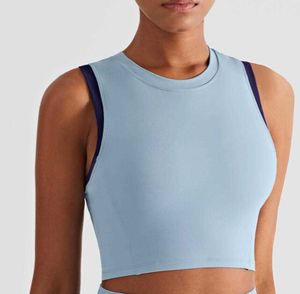 Deportes al aire libre Tipo de chaleco Trajes de yoga desnudos femeninos Sujetador Camisetas sin mangas Traje con almohadilla para el pecho Cuello alto Contraste Color Camisa de fitness Ropa de gimnasio Blusa