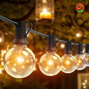 Guirlande lumineuse d'extérieur 27 m, G40 Globe LED Guirlande lumineuse de terrasse 14 ampoules LED à intensité variable, UL Listed étanche en plastique suspendu pour extérieur, jardin, jardin