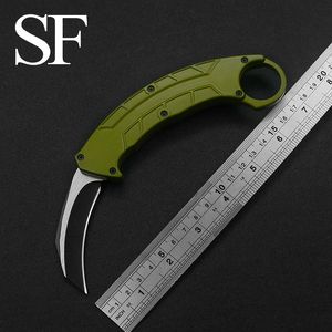 Survie extérieure Couteau automatique Double action Blade incurvé lame 440c lame en aluminium Green Handle Camping Multi-Tool Couteau