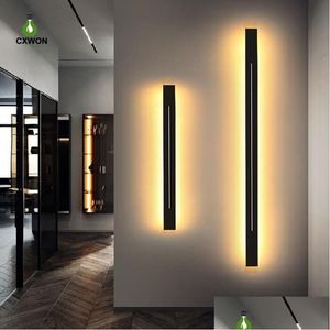 Outdoor Wall Lamps Outdoor Wall Lamps Modern Long Led Light 85-265V Iron Black Gold Shell 100Cm 120Cm Indoor Living Room Bedside Sconc Dh8Uh