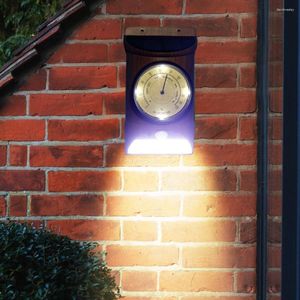 Extérieur étanche LED 2 pièces solaire alimenté horloge murale hygromètre thermomètre capteur lumière lampe