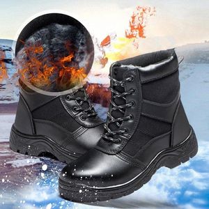 botas de trabajo al aire libre zapatos de seguridad con punta de acero cálidos de invierno botas de nieve de cuero hombres anti smashing piercing f3ak