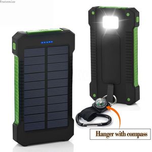 Outdoors portátil de energía solar banco impermeabilizar el agua USB cargador externo para xiaomi iPhone Smartphone Power Bank LED LED