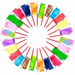 Outdoors Ribbons 4M Colorful Gym Ribbon Rhythmic Art Gymnastics Ballet Streamer Twirling Rod Rainbow Stick Training Cheerleading sc098