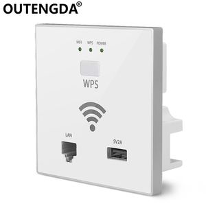 OUTENGDA 300 Mbps en la pared AP Punto de acceso WiFi Toma inalámbrica para el proyecto Wi-Fi del hotel Soporte de gestión de CA RJ45 USB Cifrado WPS