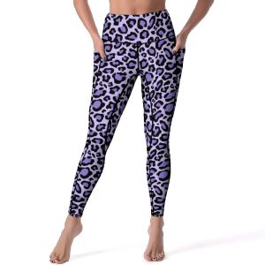 Tenue Violet Spotted Leopard Leggings Animal Print Fitness Yoga Pantalon Taille Haute Mignon Leggins Modèle Élastique Collants De Sport Idée Cadeau