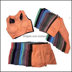 Tenues exercice vêtements de fitness vêtements de plein air athlétiques costumes 3 pièces ensemble de yoga sans couture femmes vêtements d'entraînement de gymnastique soutien-gorge de sport + yoga runn