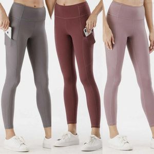 Atuendos lu align lu mujeres yoga pantalón deportivo pantalones fitness leggings desnudos bolsillos de subida mediana pantalones de yogas ejercicio nalga li