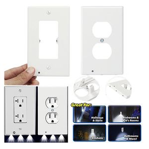 Plaque murale de sortie avec veilleuses LED, guide lumineux 2 pour prises de courant Barre lumineuse LED Veilleuse électrique automatique On/Off Sensor Duplex, Blanc USA 110V 120V