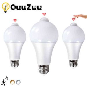 OuuZuu E27 LED PIR Motion Sensor Ampoule 12W 15W 18W 85-265V Détecteur de mouvement à rayonnement infrarouge Lampe de capteur pour l'éclairage domestique H220428