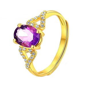 Oval Cut violet Cubic Zircon Brillant Ring 18k Yellow Gold Filled Women Engagement Fashion Gift