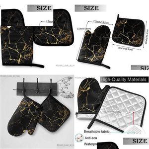 Gants de four Gants en marbre noir et or Support de casserole résistant à la chaleur pour une cuisson sûre des grilles de cuisson Z230810 Drop Delivery Home Garden Kitch Dhc6K