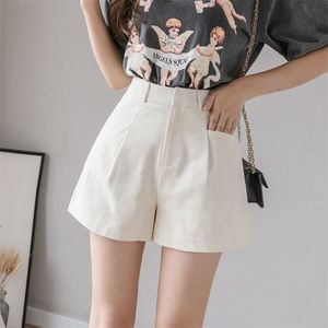Salopette Shorts pour femmes taille haute coréen coton jambe large été blanc plus taille lâche sexy noir décontracté spandex pantalon court 210719