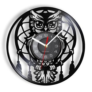 OWL ATTROUILLE VINYL Record Wall Clock for Baby Room Retro Retro Re-Passosé Record Decor Home Foodlands Bird Wall Art Clock Watch