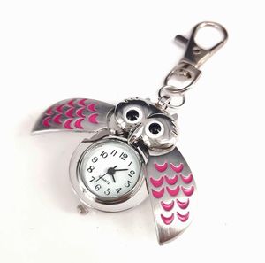 Owl Pocket Children Watch Students Quartz Watch Roman Numerals Keychain Watch8874216