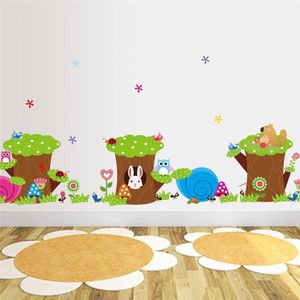 Hibou lapin fourmi fleur arbre stickers muraux pour enfants chambre décoration petits animaux décalcomanies bricolage dessin animé enfants mur art cd004 3.5 210420