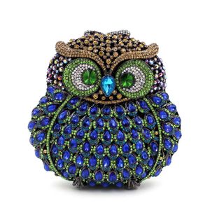 Sac à main en métal et cristal pour femmes, sac de dîner en strass, hibou, diamant, BL006