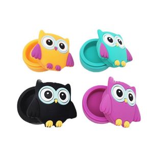 Hibou forme cire conteneurs dessin animé silicone boîte 11 ml pots de qualité alimentaire dab dabber outil stockage bho hash huile herbe support en caoutchouc