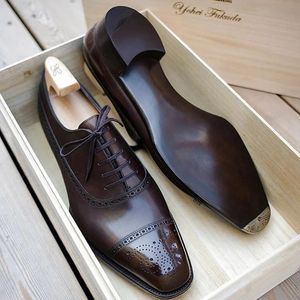 Oxfords for Men Brown Black Business Lace-Up Pu Office Brogue Dress Shoes Zapatos de Vesttir Hombre 230419