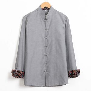 Camisas de vestir para hombres P Shao Lin Tai Chi Camisa Otoño Algodón Mandarin Collar Ropa China Solo botón Ropa Talla grande 3XL 4XL