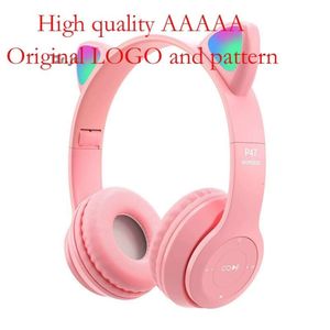 P47M oreilles de chat (pain en forme d'oreille de chat cuit à la vapeur) cheveux hors Bluetooth filles mignon dessin animé étudiants casque sans fil