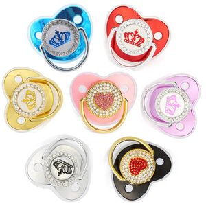 Pacifier Holders Clips# Luxury born Baby Pacifier Baby Rhinestone Crown Pacifier Infant Teether Silicone Pacifier Holder Dummy Baby Shower Gift 230928