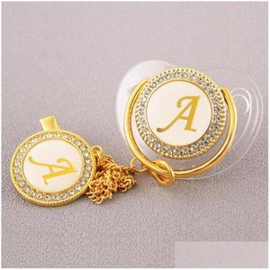 Pacifiers 26 Initial Letter Transparent Baby Pacifier With Chain Clip Born Bpa Luxury Bling Dummy Soother Chupeta 0-12 Months Drop Del Dhtyw