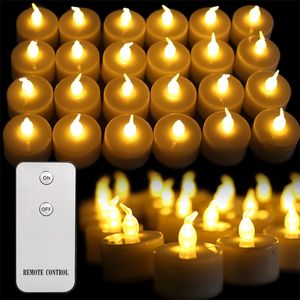 Paquet de 24 bougies chauffe-plat LED sans flamme scintillantes télécommande à piles bougies pour la maison dîner fête décoration de Noël 210310