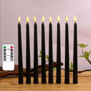 Paquete de 6 candelabros sin llama negros con Control remoto, velas de plástico decorativas falsas eléctricas con pilas para la cena al por mayor