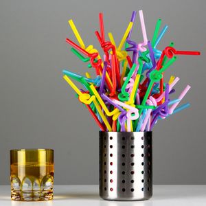 Emballage Service de dîner Couleur mixte Paille à boire jetable DIY en plastique Double coude pliable pailles de tube de jus de fête DH8778