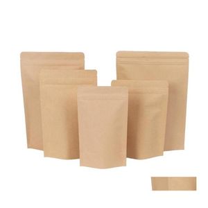 Sacs d'emballage 11 tailles Brown Kraft Paper Standup Heat Sealable Refermable Zip Pouch Inner Foil Food Storage Packaging Bag With Tear N Ot6Bc