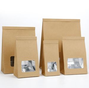Sacs d'emballage papier Kraft papier aluminium sac avec fenêtre transparente étain cravate onglet serrure brun biscuit thé café SN6901